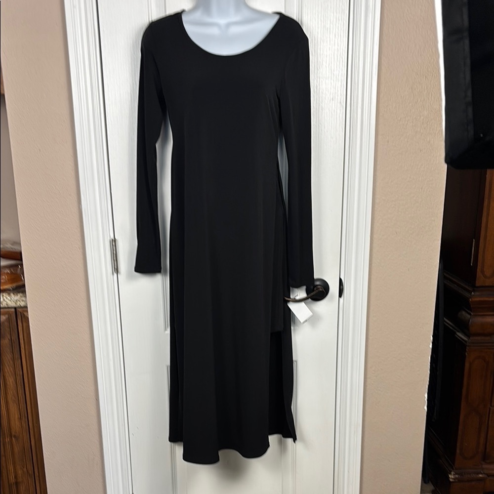BCBGeneration Elegant Black Long Sleeve High Low Side Slit‎ Tunic Dress Size S